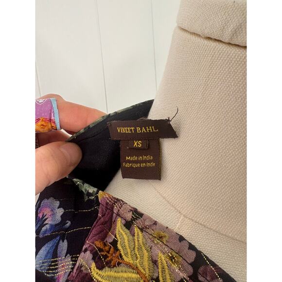 Anthropologie Vineet Bahl Metallic Embroidered Floral Blouse Size XS Black - Picture 10 of 10